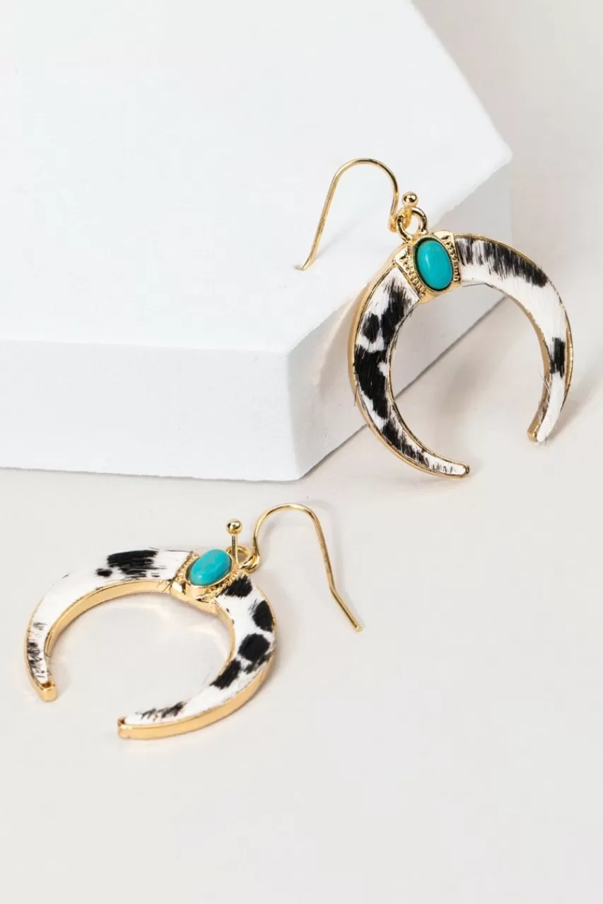 Francesca's Murissa Cow Print Bullhorn Drop Earrings