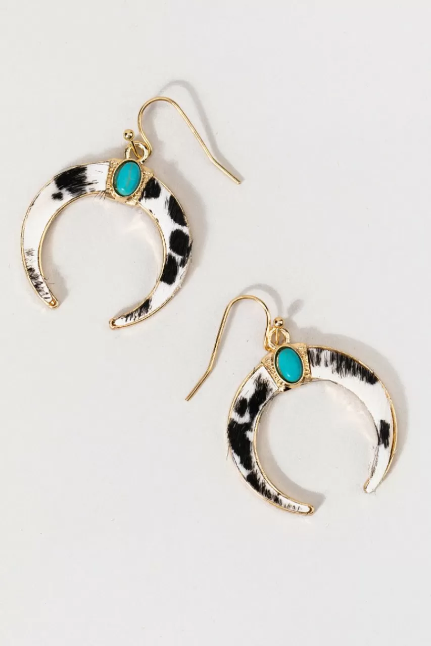 Francesca's Murissa Cow Print Bullhorn Drop Earrings