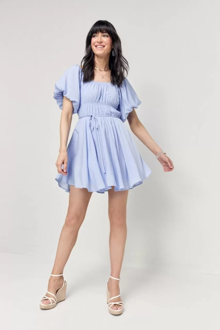 Francesca's Nancy Puff Sleeve Ruched A Line Mini Dress