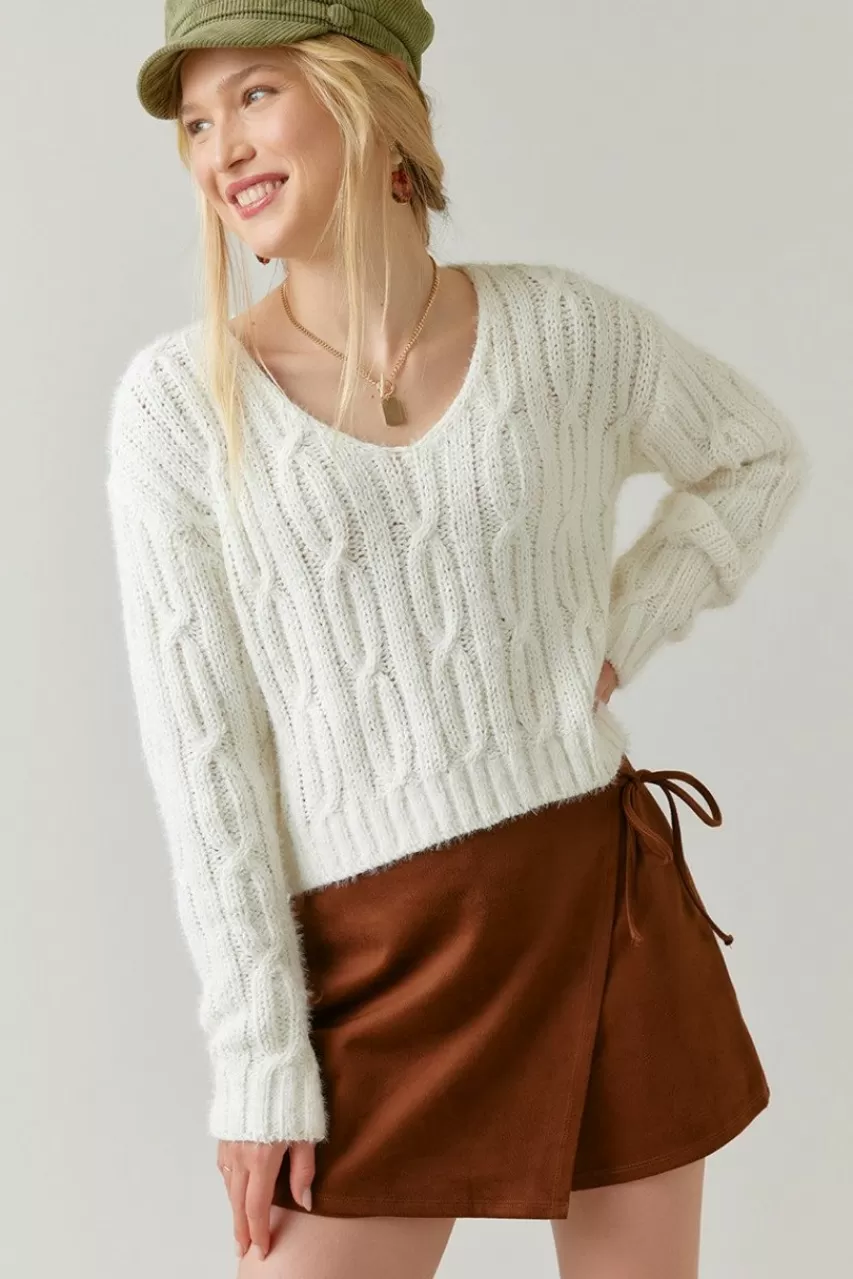 Francesca's Nattie Chenille Eyelash Cable Knit Sweater