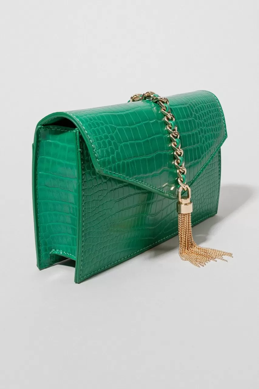 Francesca's Naydean Faux Croc Chain Fringe Crossbody