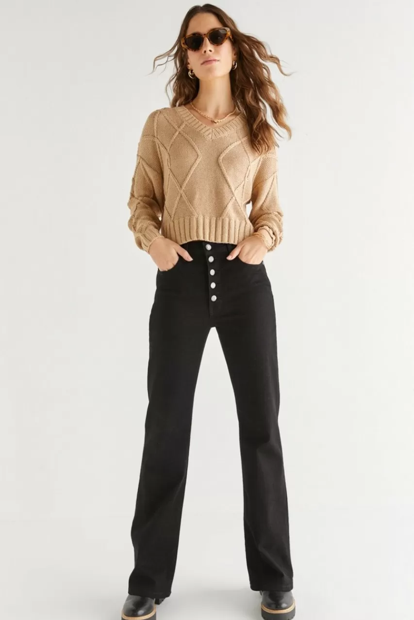 Francesca's Nikki V Neck Cable Front Pullover