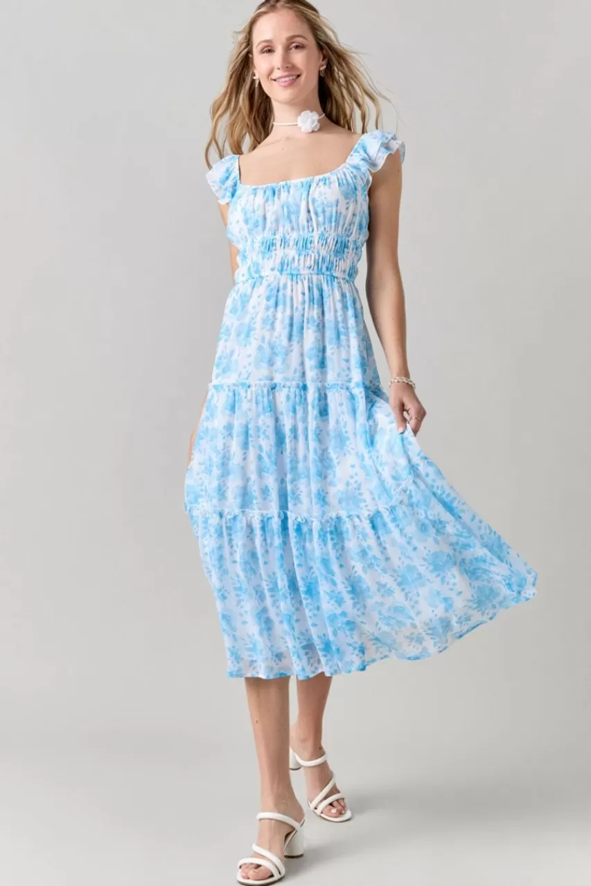 Francesca's Pat Ruffle Sleeve Floral Midi Dress