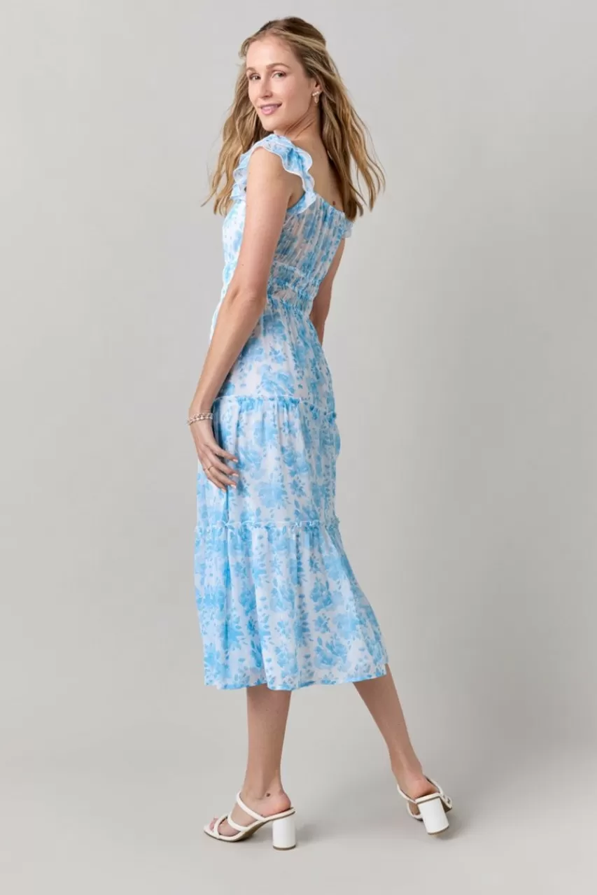 Francesca's Pat Ruffle Sleeve Floral Midi Dress