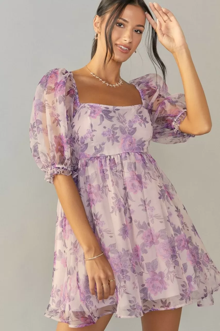 Francesca's Penelope Floral Organza Babydoll Mini Dress