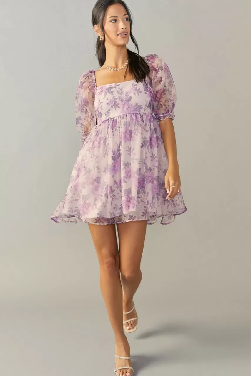 Francesca's Penelope Floral Organza Babydoll Mini Dress