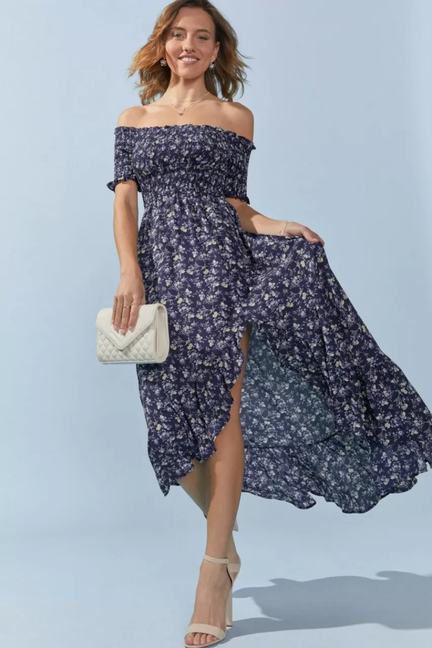 Francesca's Perdita Off Shoulder Floral Maxi Dress