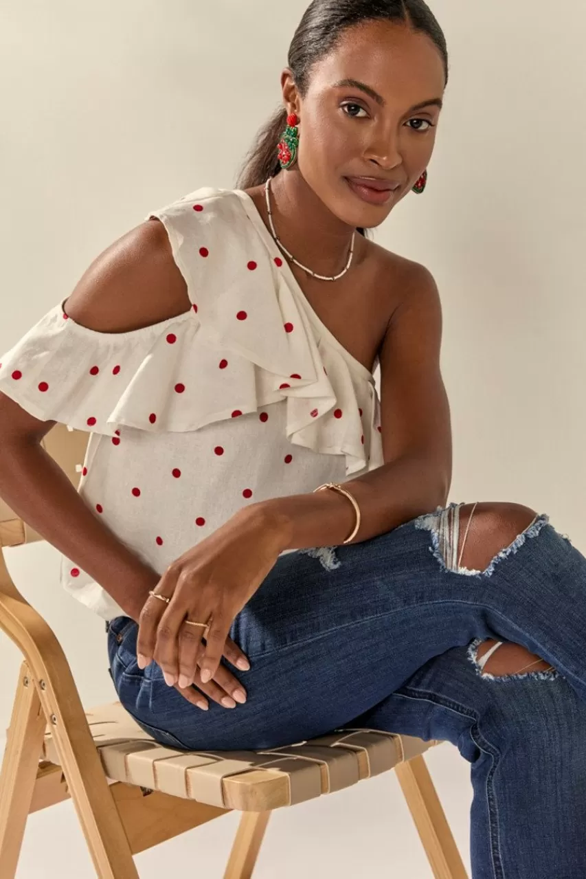 Francesca's Piper Cold Shoulder Polka Dot Blouse