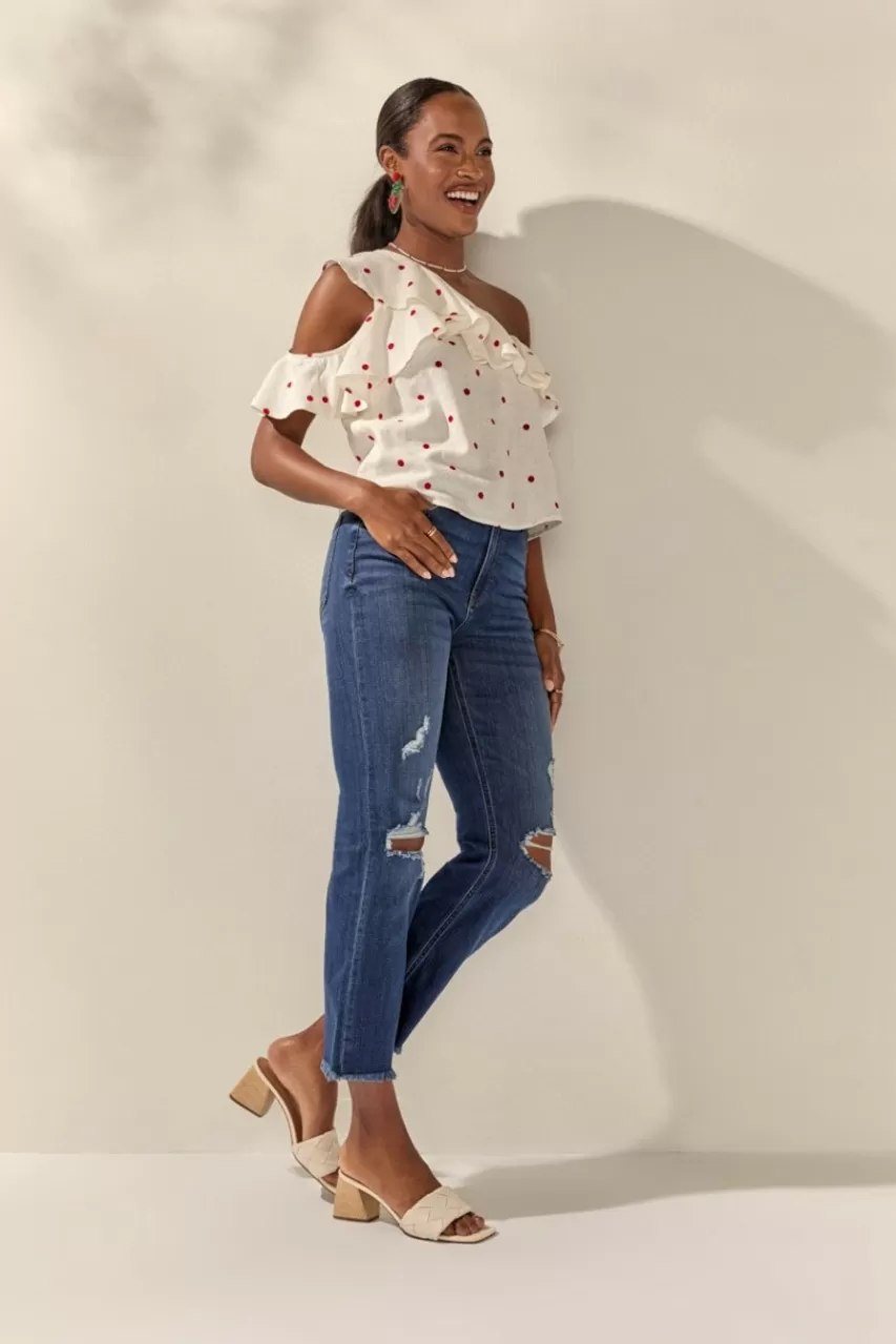 Francesca's Piper Cold Shoulder Polka Dot Blouse