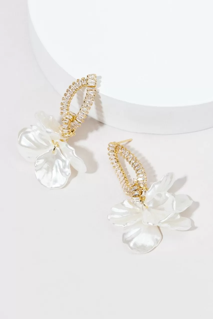 Francesca's Priya Baguette Twist Pearl Petal Earrings