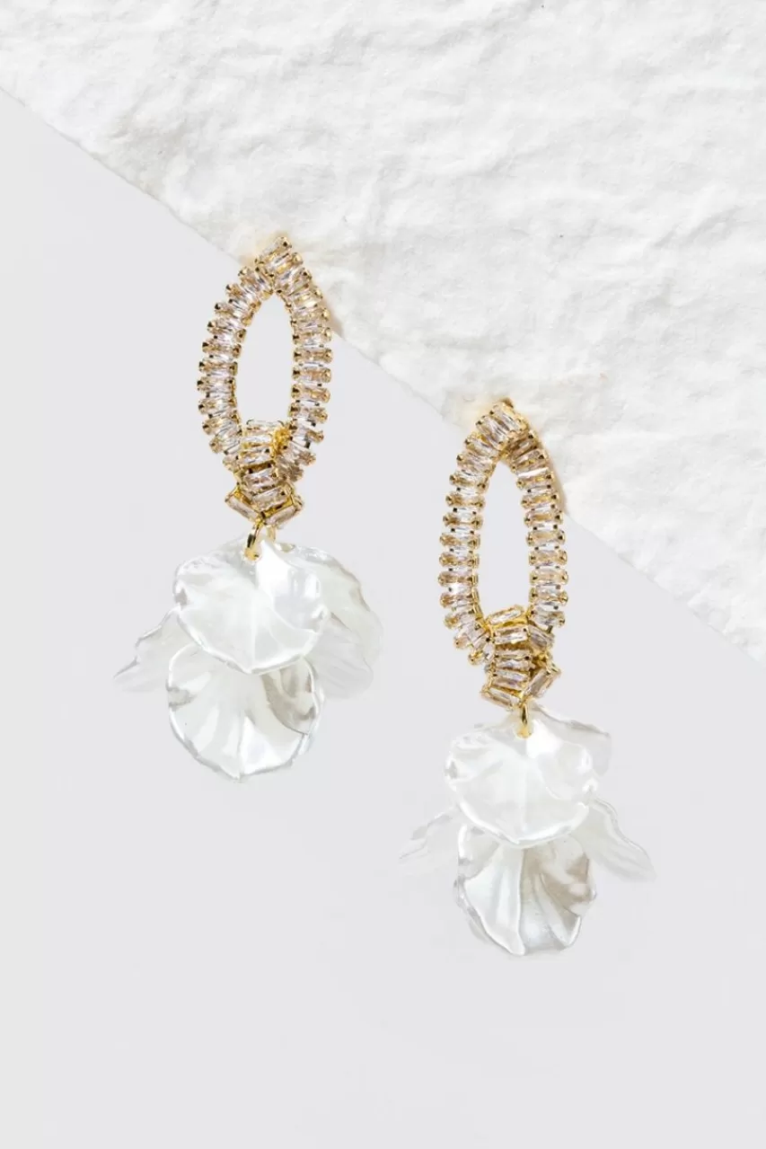 Francesca's Priya Baguette Twist Pearl Petal Earrings