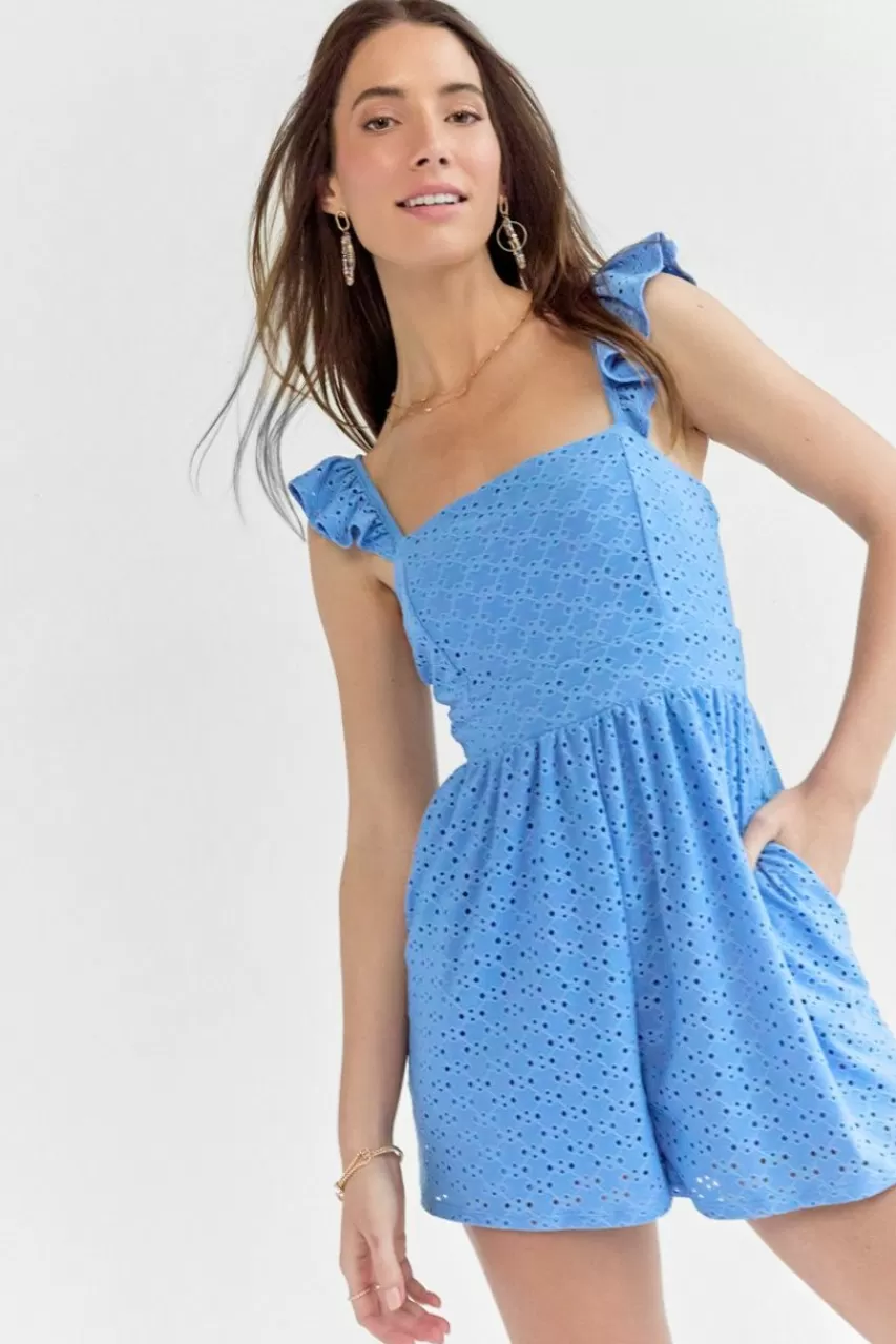 Francesca's Raquel Flutter Sleeve Eyelet Romper