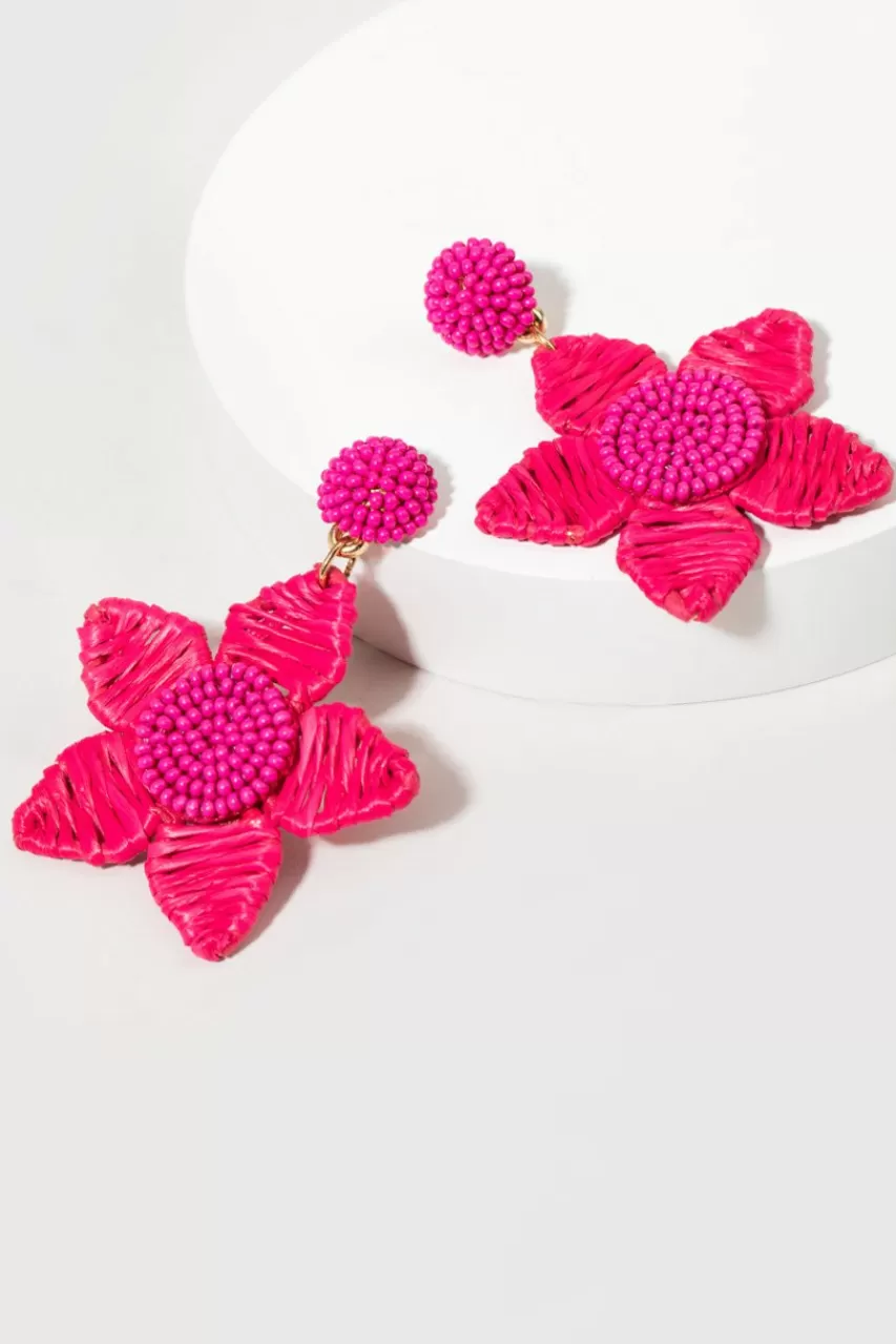 Francesca's Rattan And Seedbead Flower Drop Earrings