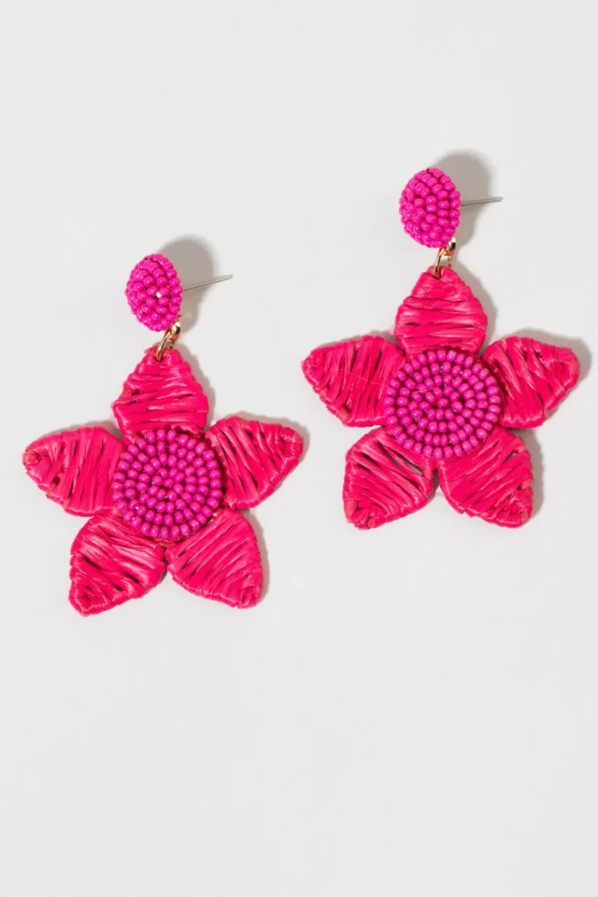 Francesca's Rattan And Seedbead Flower Drop Earrings