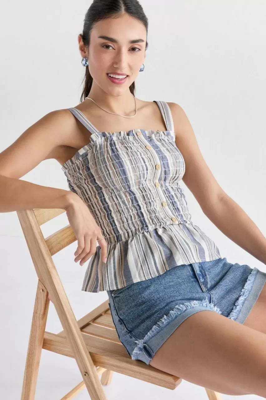 Francesca's Robin Front Button Striped Top