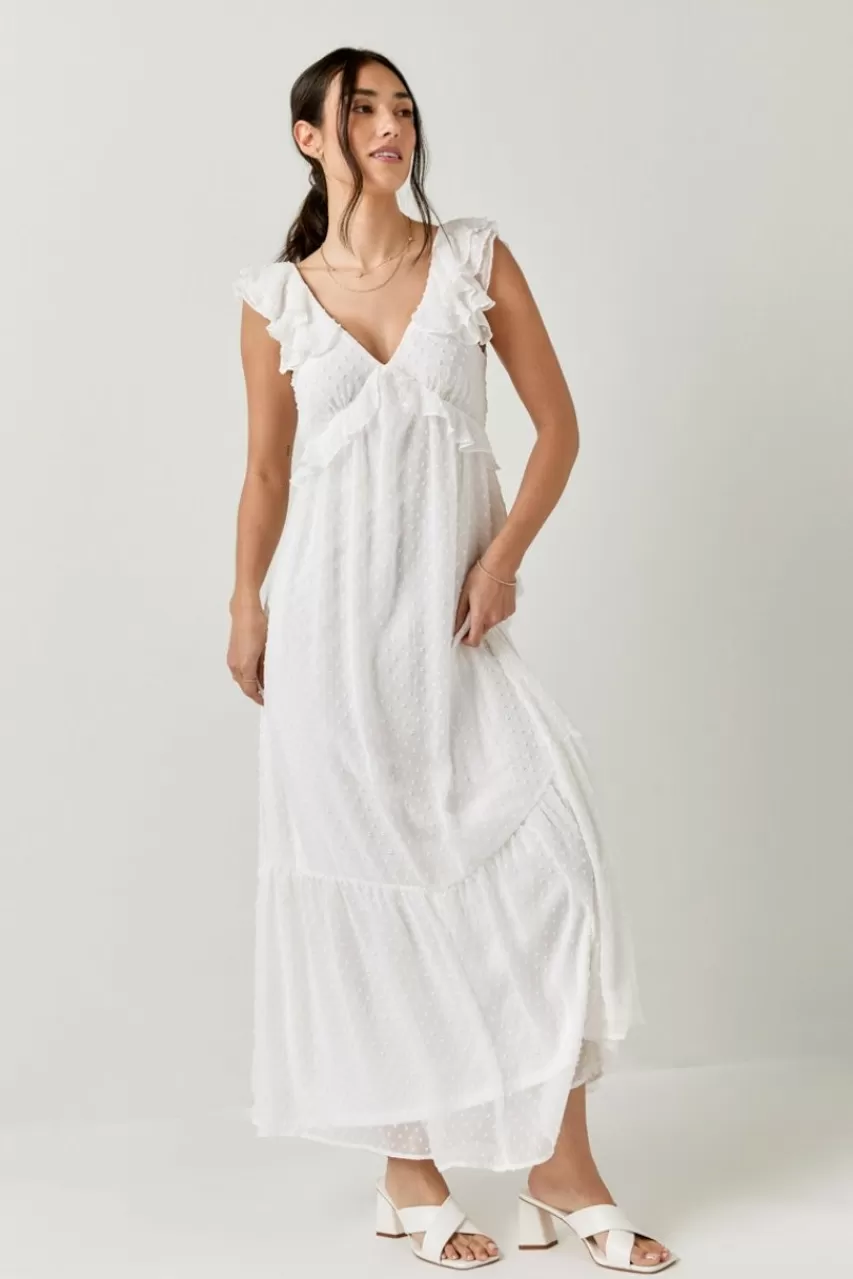 Francesca's Rosemary Ruffle Strap Clipdot Maxi Dress