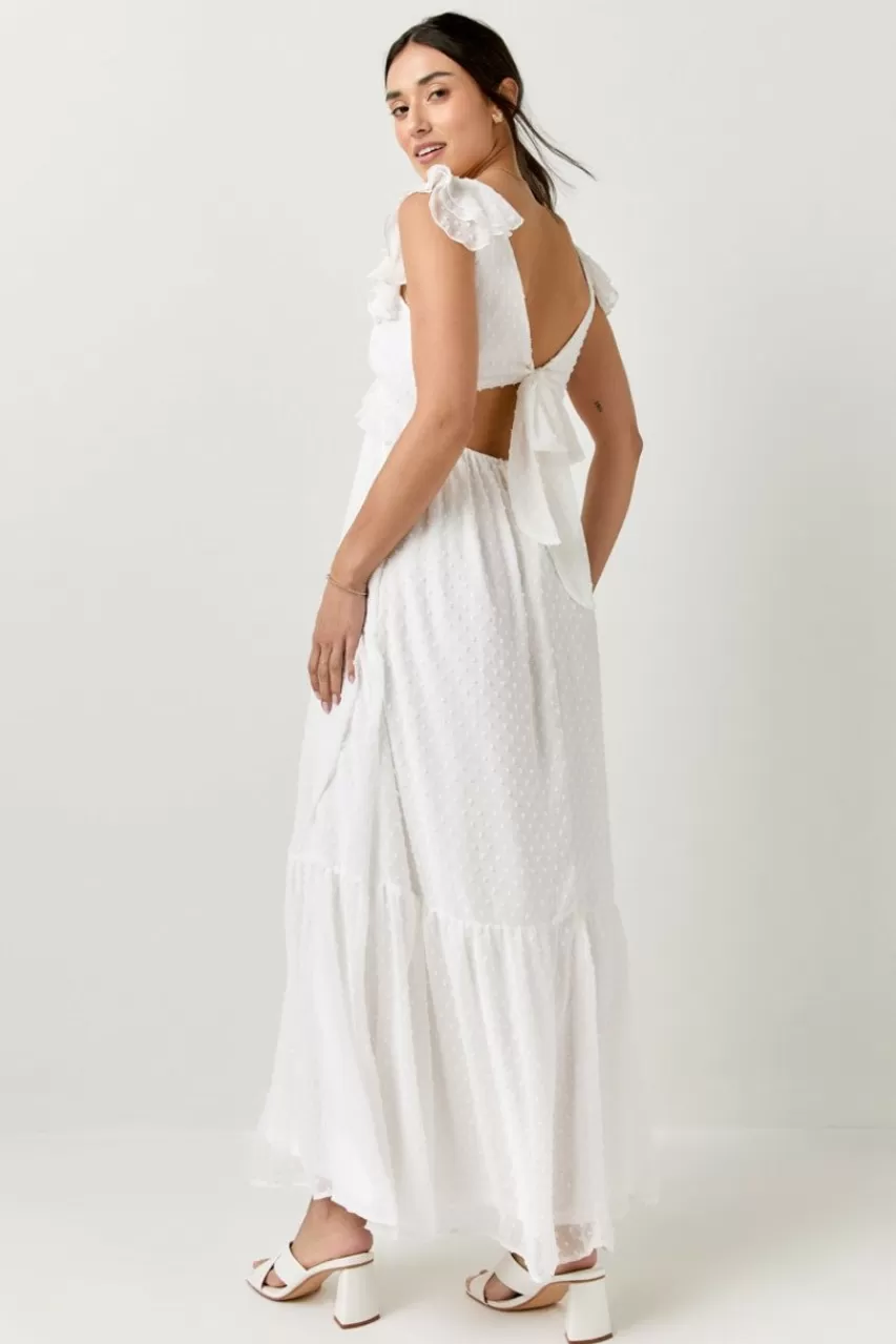 Francesca's Rosemary Ruffle Strap Clipdot Maxi Dress