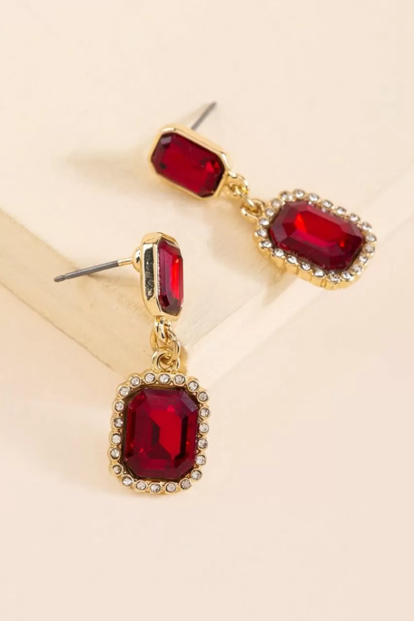 Francesca's Ruby Faceted Drop Earrings