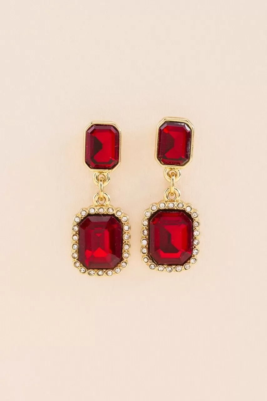 Francesca's Ruby Faceted Drop Earrings