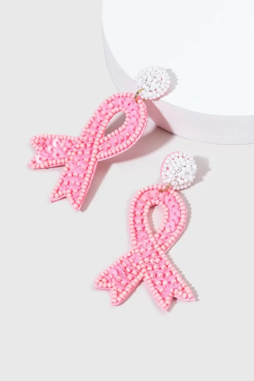 Francesca's Rudie Seedbead Breast Cancer Awareness Ribbon Earrings