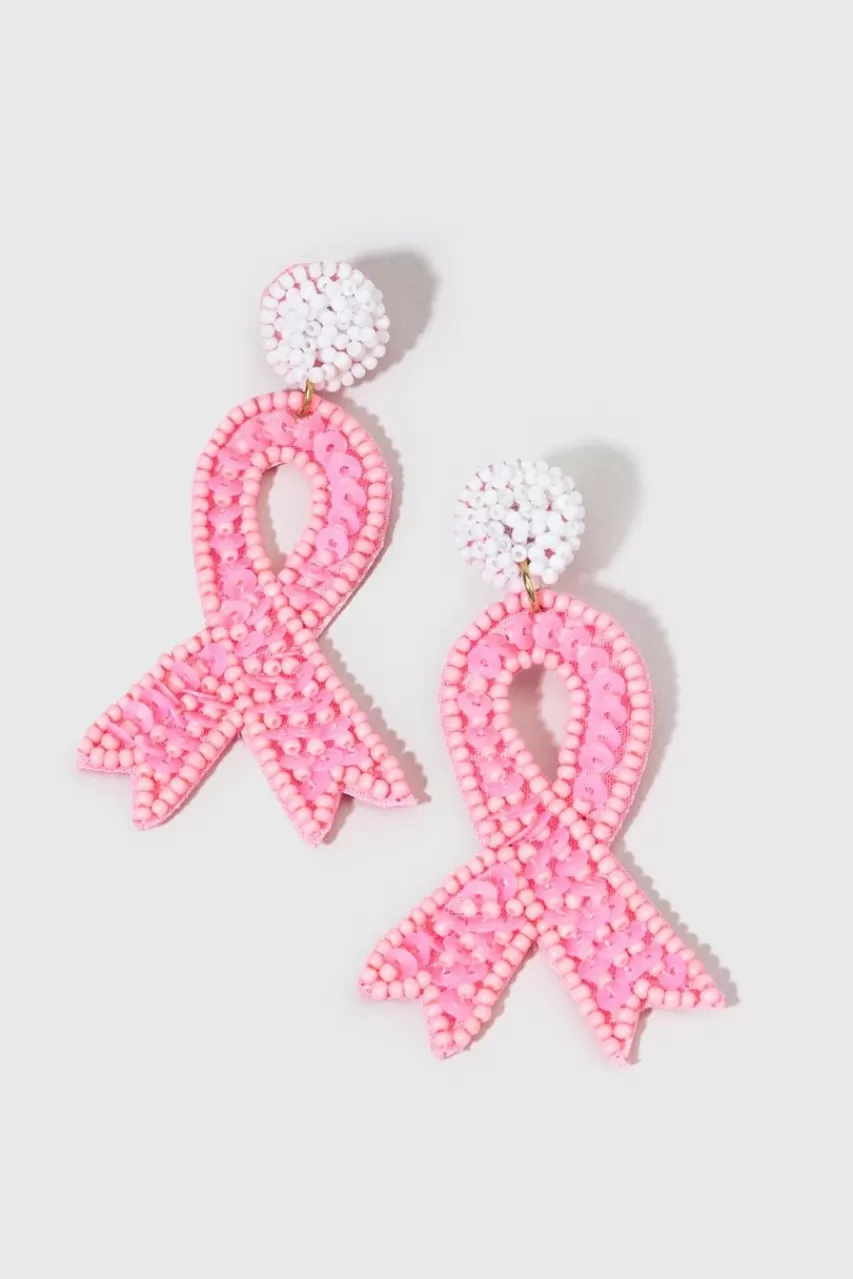 Francesca's Rudie Seedbead Breast Cancer Awareness Ribbon Earrings