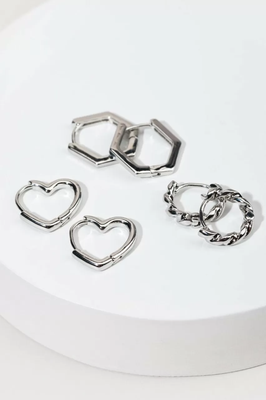 Francesca's Sadie Hexagon Heart Hoop Earring Set