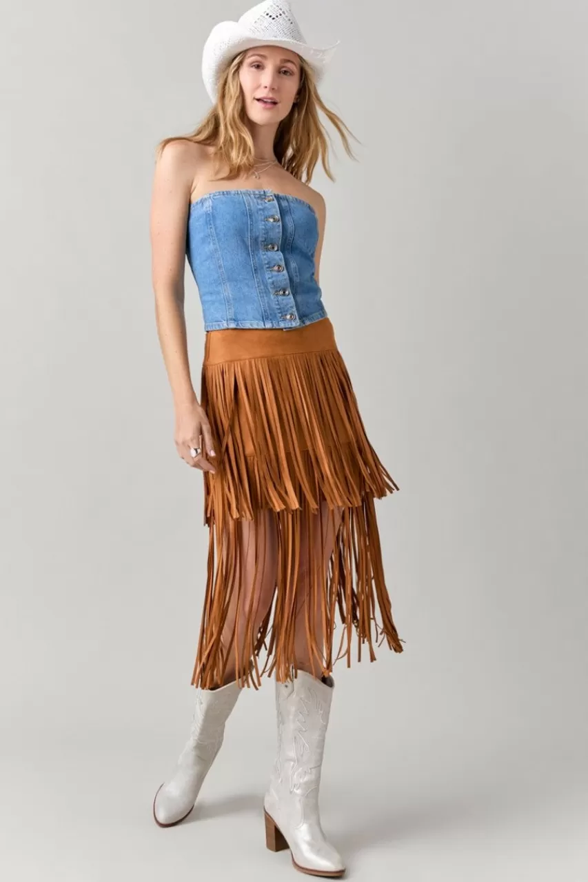 Francesca's Shelley Fringe Tiered Midi Skirt