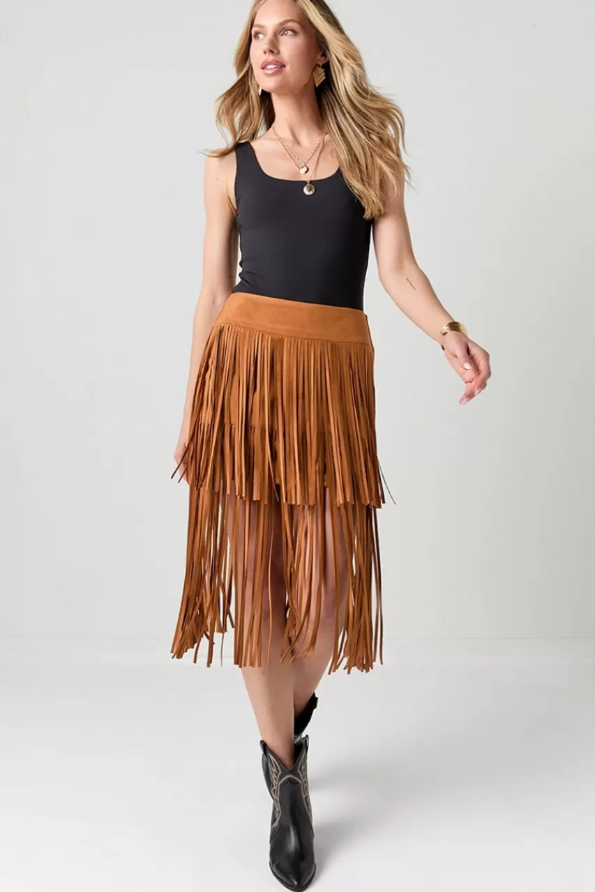 Francesca's Shelley Fringe Tiered Midi Skirt