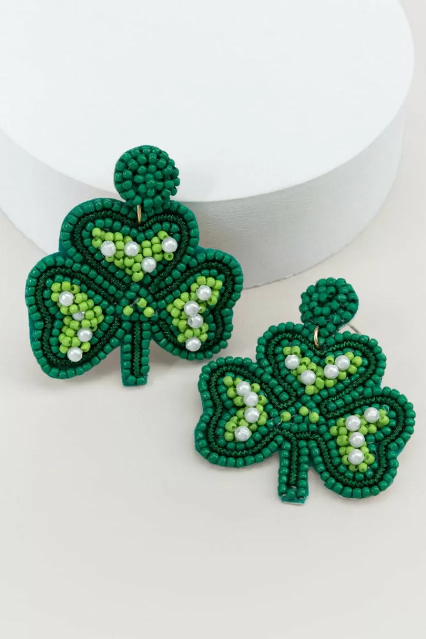 Francesca's St. Patrick'S Day Beaded Shamrock Drop Earrings