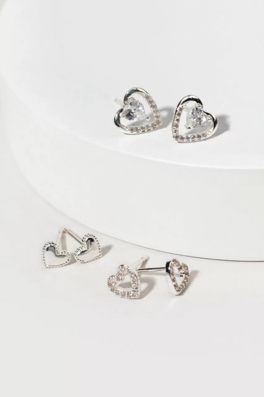 Francesca's Susie Silver Hears Stud Earring Set