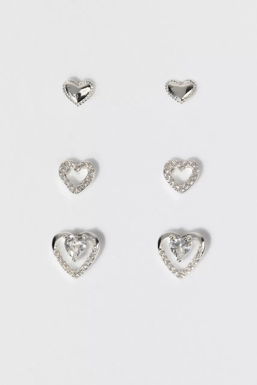 Francesca's Susie Silver Hears Stud Earring Set