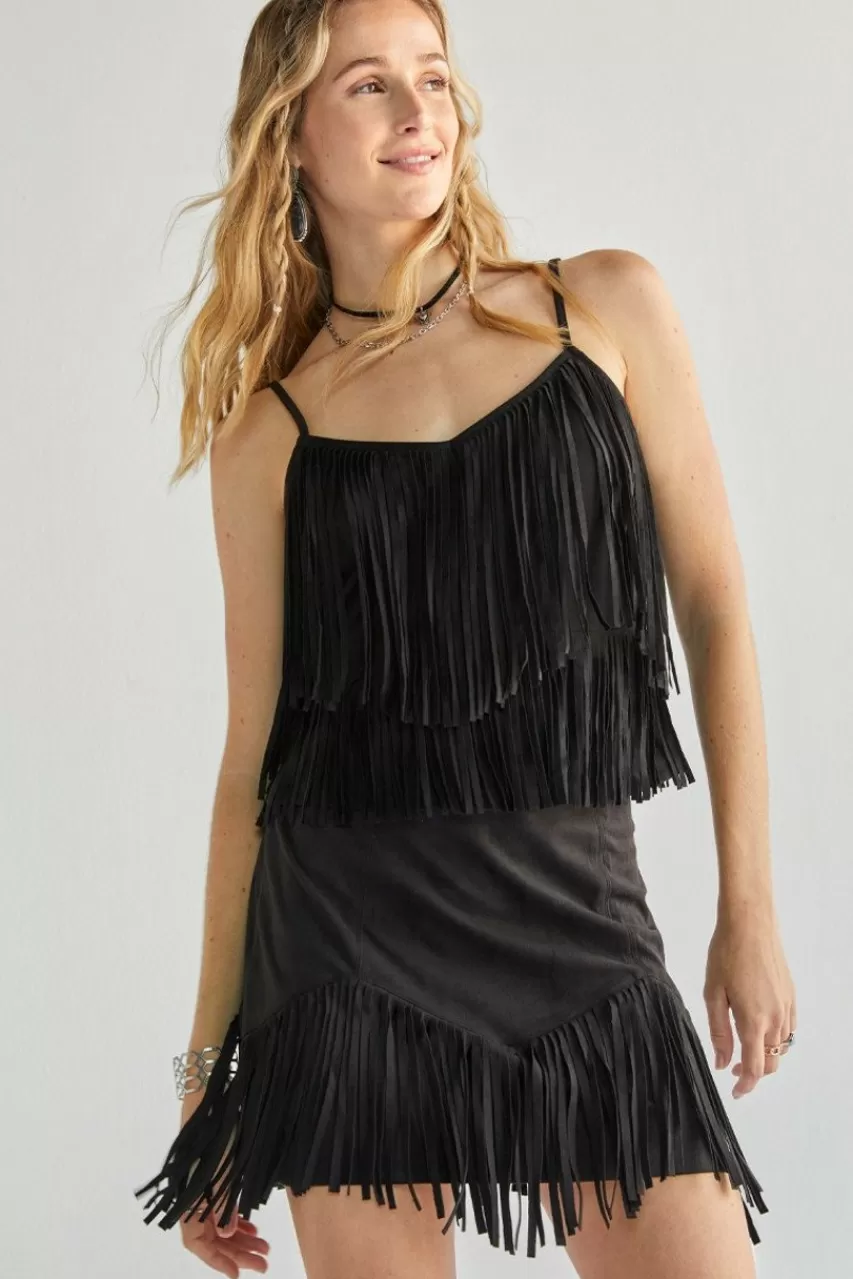 Francesca's Tara Fringe Mini Skirt