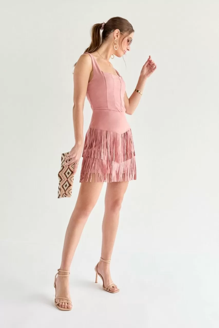 Francesca's Tasha Corset Fringe Waisted Mini Dress