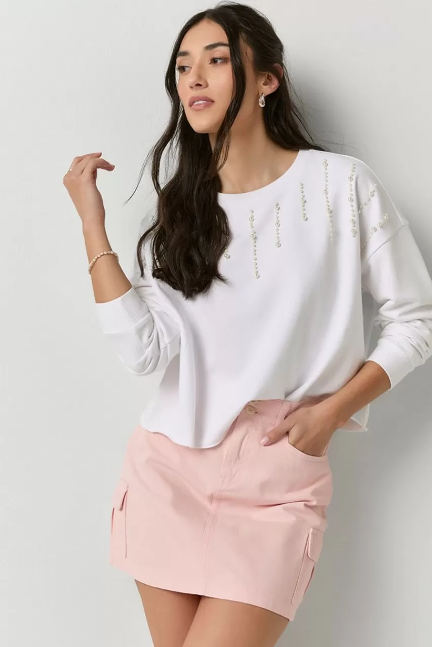 Francesca's Theresa Pearl Embellished Sweatshirt