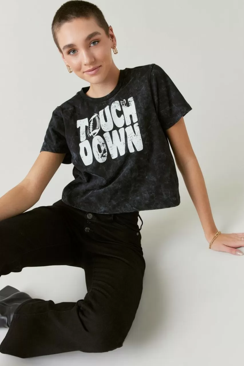 Francesca's Touchdown Acid Wash Graphic Tee