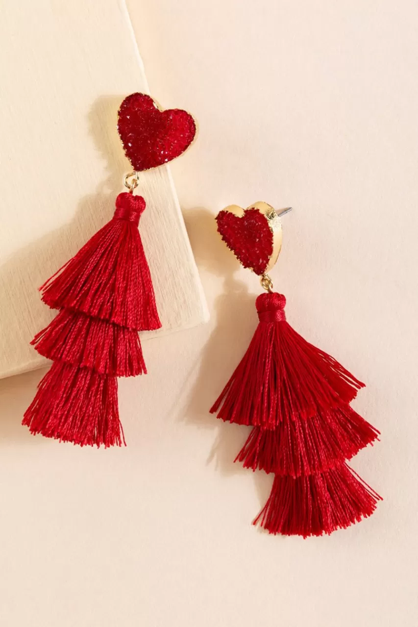 Francesca's Tove Druzy Heart Post Tassel Drop Earrings