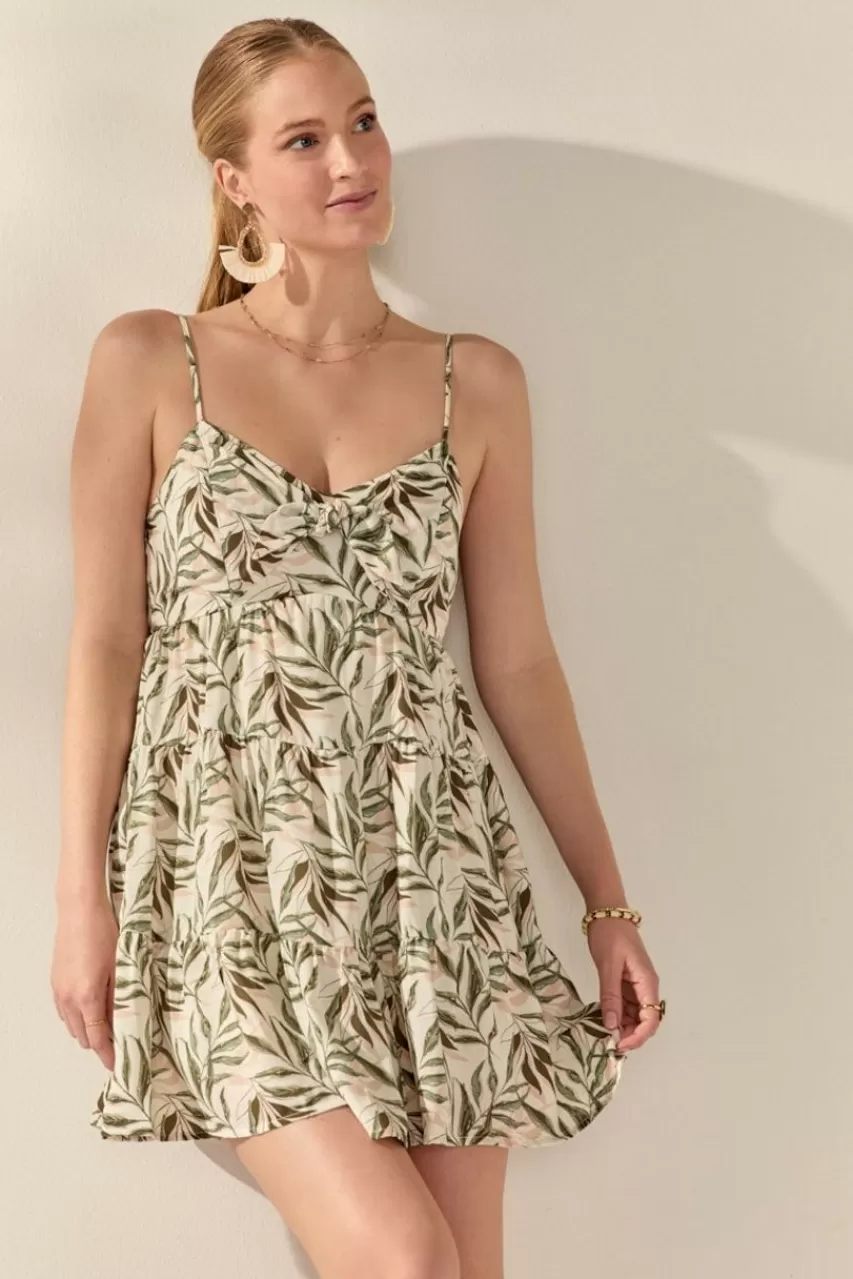 Francesca's Valarie Palm Leaf Pattern Swing Mini Dress