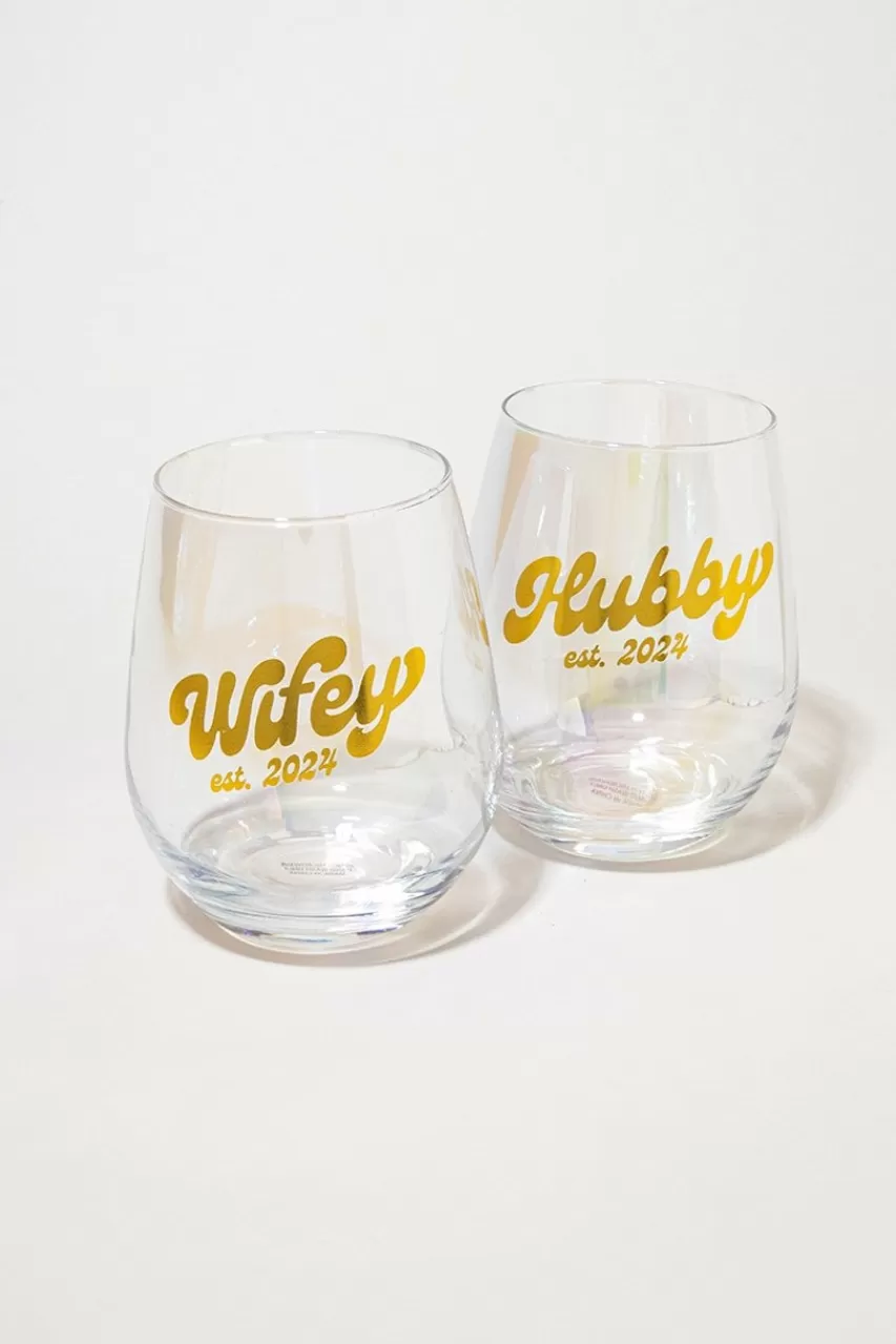 Francesca's Wifey Hubby Wine Glasses Set